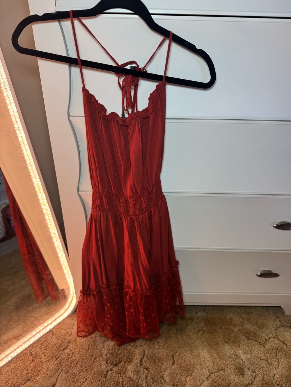 Wild Moss Backless Rust Spaghetti-Strap Halter Dress ❤️🧡